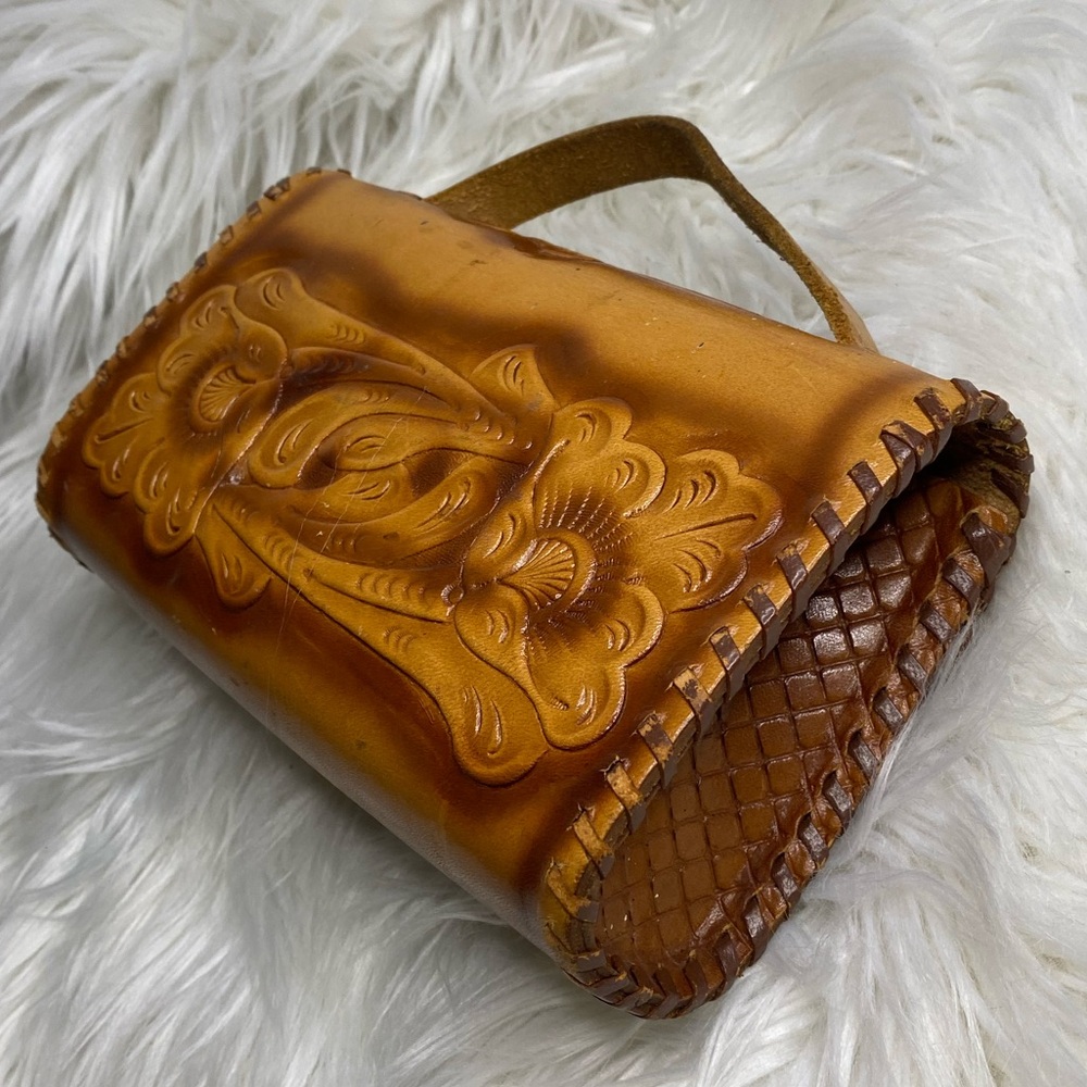 1970s Handcrafted Tan Real Leather Mini Clutch - Picture 8 of 8
